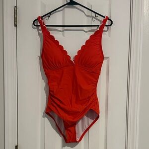 Draper James Red Scalloped-Edge One-Piece